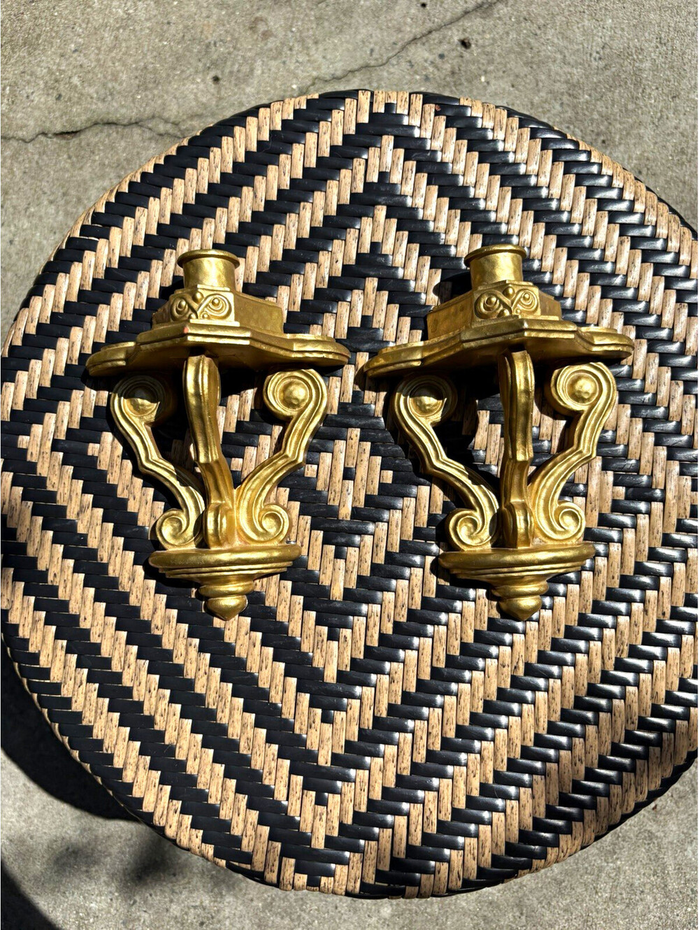 Set of 2 Gold Wall Mounted Taper Candle Sconce Holders